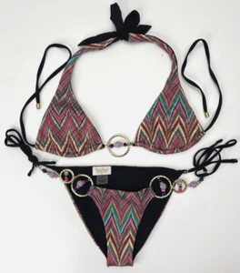 Beach Bunny Bronze Women's Medium/Small Top/Btm Teeny Bikini Colorful Zig-Zag - Picture 1 of 24