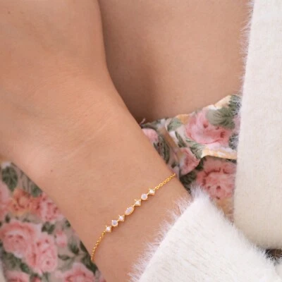 Opal Bar Bracelet Minimalist October Birthstone Diamond Cut Genuine Opal Crystal - Image 1 of 4