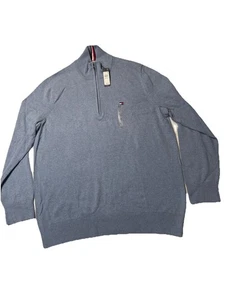 Suéter Pullover Tommy Hilfiger Para Hombre Azul Manga Larga Cuello Simulado 1/4 Cremallera Talla XL - Imagen 1 de 9