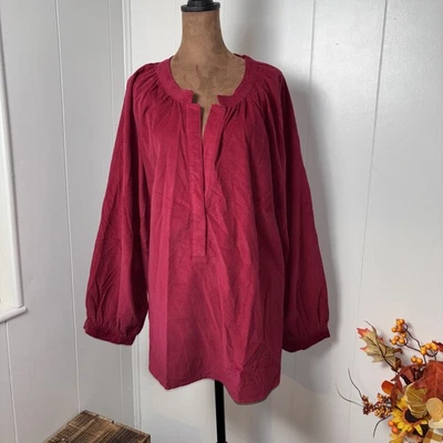 Blusa Camisa Universal Thread Manga Larga Pana Para Mujer 3X Roja 100% Algodón NUEVA Foto 1 de 4