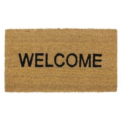JVL Welcome Coir Door Mat 60x33.5cm Brown PVC Backed Non Slip Indoor Outdoor - Image 1 of 4