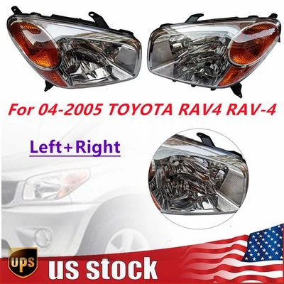For 2004-2005 Toyota RAV4 Left & Right Headlights Halogen A Pair Headlamps LH+RH - Imagem 1 de 4