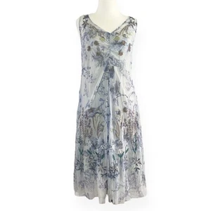 NEW Johnny Was Biya Luca Mesh Dress Women’s Size S Blue Floral Embroidered Nylon - Picture 1 of 10