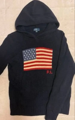 Polo Ralph Lauren suéter com capuz de malha bandeira americana EUA masculino tamanho G azul marinho - Imagem 1 de 4