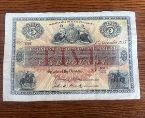 The Union Bank of Scotland Ltd £5 Banknote 1 Nov. 1935 Five Pounds - Picture 1 of 6