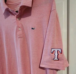 VINEYARD VINES TEXAS RANGERS POLO MENS XL PINK EDGARTOWN MLB EMBROIDED SOFT EUC - Picture 1 of 10