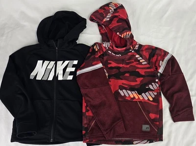 Lote de 2 Sudaderas con Capucha Niños Grandes S (8 años) Nike/Russell Cremallera Completa/Jersey Negro Rojo Foto 1 de 4