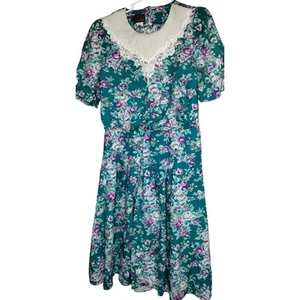 Lisa II Floral Midi Dress Cottagecore Lace Collar Short Sleeve Size M - Picture 1 of 13