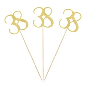 Gold Glitter 38th Birthday Centerpiece Sticks 12-Pack Number 38 Table Topper ... - Picture 1 of 2