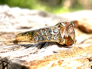 Orange Zircon Crystal Oval Gold-Plated Steel Band Gemstone Ring - 7.25 - Picture 1 of 7