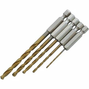 5PZ HSS SET PUNTE TRAPANO ACCIAIO ALTA VELOCITÀ GAMBO ESAGONALE 1/4" TITANIO PLACCATO 1,5, 1,8mm - Foto 1 di 2