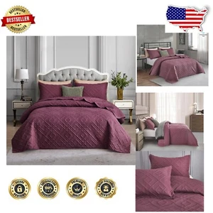 Elegant Twin Size Geometric Pattern Quilt Coverlet Set - Modern Reversible Style - Picture 1 of 11