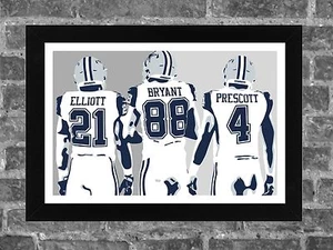 Dallas Cowboys Ezekiel Elliott Dez Bryant Dak Prescott Portrait Druck Kunst 17x11 - Bild 1 von 1