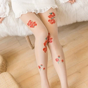 Women Sexy Floral Stockings Tights Hold-ups Pantyhose Sheer Printed Retro - Picture 1 of 6