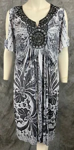 World Unity Black & White Open Shoulder Sublimation Knee Dress sz 0X (8863) - Picture 1 of 6
