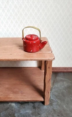 Tetera miniatura para casa de muñecas roja moteada escala 1:12 accesorios de cocina Foto 1 de 3