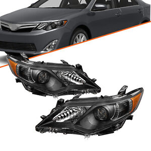 For 2012 2013 2014 Toyota Camry Black Amber Projector Headlights/Lamp Pairs L+R