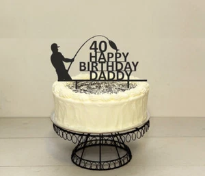 Tema de Pesca Personalizado CUALQUIER COLOR Hombre Cumpleaños PLÁSTICO Pastel Topper Personalizado - Imagen 1 de 4