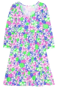 Women's Dress - Pink Green Blue Printed Dress - Cotton - Midi Dress - XL - Picture 1 of 3