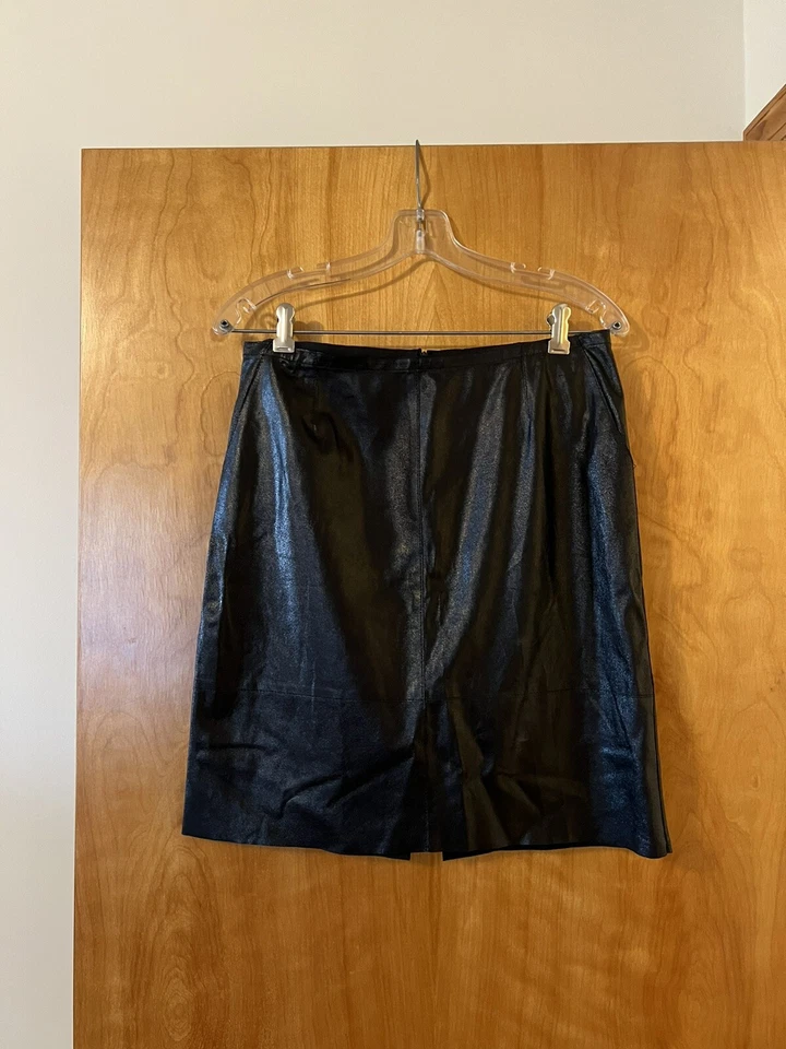 Max Mara Womens Black Genuine Leather Skirt Luxury Designer Made In Italy Size 8 - Image 1 of 4