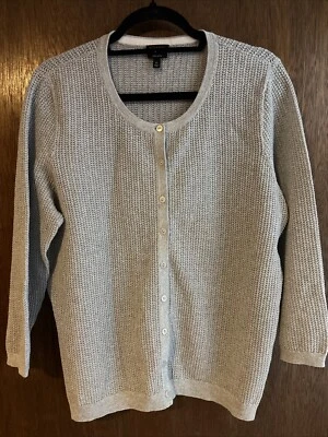 talbots silver gray metallic pima cotton cardigan sweater size xl cottage core  - Image 1 of 4