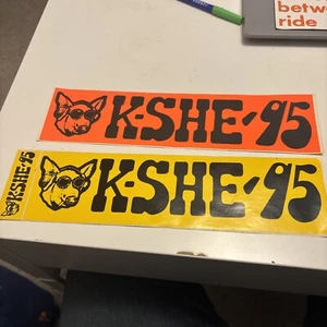 VINTAGE LOT OF 2 KSHE 95 BUMPER STICKERS ST. LOUIS REAL ROCK RADIO SWEAT MEAT - Picture 1 of 9