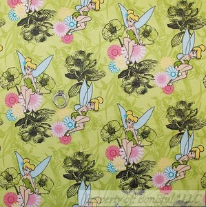 BonEful Fabric FQ Flannel Cotton Disney Tinkerbell Peter Pan Forest Flower Fairy - Picture 1 of 12