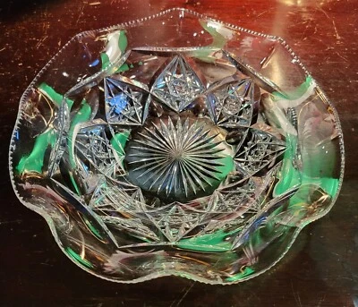 TG Hawkes Concord 1902 American Brilliant Glass 8" Bowl Old Trefoil Mark Rare - Image 1 of 4
