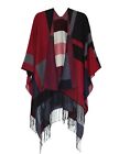 Ladies Printed Poncho Cape Reversible Oversized Shawl Wrap Open Front Cardigan
