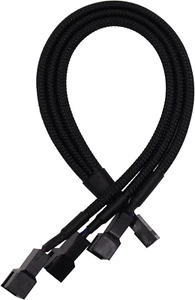 4 Pin PWM Fan Splitter Cable Black Sleeved Case Fan Braided Adapter Cable 1 to 3 - Picture 1 of 12