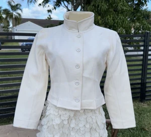 COURREGES CREAM COLOR BUTTON FRONT CASUAL CROP JACKET Sz 38 MADE IN FRANCE - Picture 1 of 16
