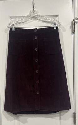 NUEVO CON ETIQUETAS Falda de Pana Talbots Talla 4 Granate Botón Frontal Púrpura Foto 1 de 4