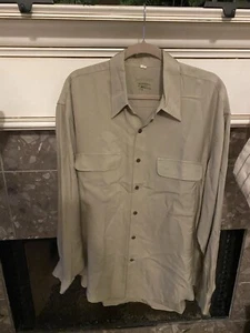 Barry Bricken 100% Silk Khaki Long Sleeve Button Shirt Size Large EUC - Picture 1 of 6