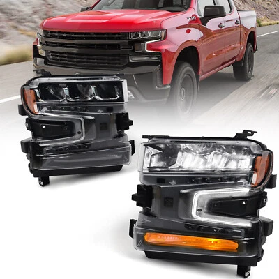 Pair Headlights For Silverado 1500 2019-2021 w/ Halogen Signal LED Lamp LH RH - Image 1 of 4