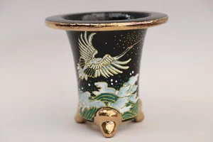 Japanese Bonsai Orchid Omoto Pot φ4.1"(10.4cm) Crane Painted by WATARU R051 - Picture 1 of 6