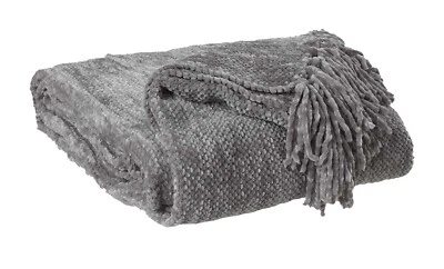 Wohndecke Wohnplaid Tagesdecke Sofadecke mit Fransen Polyester Grau 130x180 cm - Bild 1 von 2