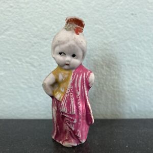 Vintage 1930s Bisque Porcelain Penny Doll Asian Style Pink Sash Made in Japan