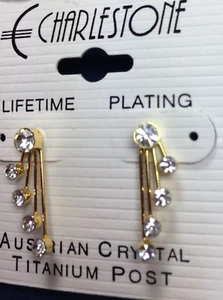 CHARLESTONE Austrian Crystals Earrings Elegant Titanium Posts Gold Plated NEW  - Picture 1 of 4