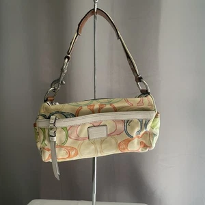 Coach Monogram Signature C Logo Barrel Shoulder Bag Purse White Rainbow 10677 - Picture 1 of 19