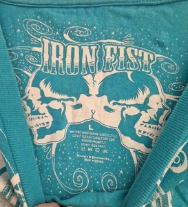 Iron Fist Skeleton Ladies T Shirt Size Large Turquoise 16 - Picture 1 of 6