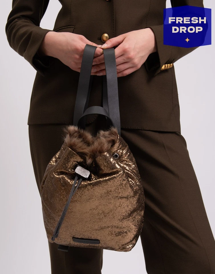 RRP€2800 BRUNELLO CUCINELLI Metallic Leather Backpack Drawstring Made in Italy - Image 1 of 4