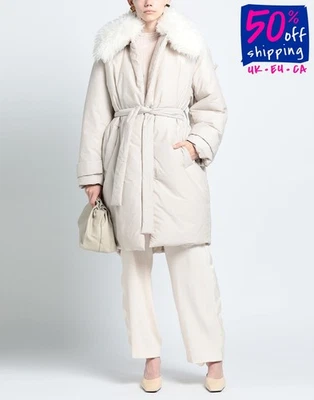 RRP€1295 STELLA MCCARTNEY Coat IT38 US2-4 UK6 XS Ivory Logo Oversized Faux Fur - Image 1 of 4