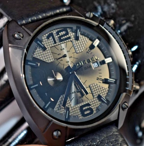 DIESEL Overflow DZ-4317 Men's Black Chrono Watch NEW BATTERY/LEATHER BAND! - Picture 1 of 8