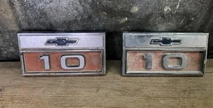 1966 Pair Chevy Chevrolet C10 Truck Chrome Trim Front Fender Badge Emblems, - Picture 1 of 7