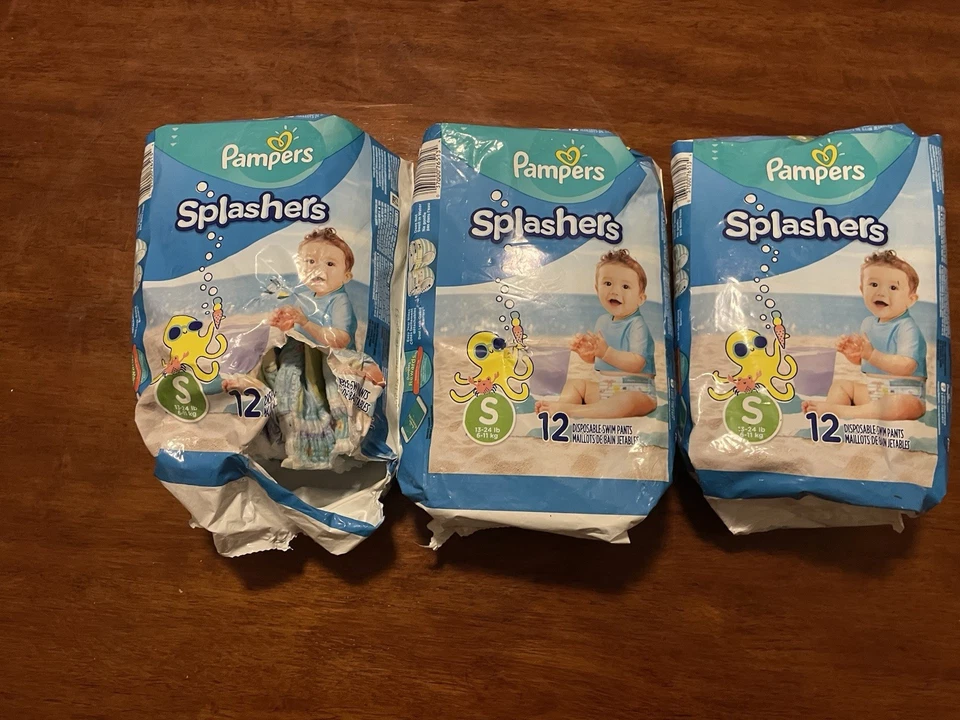 2 pañales de natación para bebés Pampers Splashers pequeños 13-24 lb nuevos, 1 abierto, 32 en total  Foto 1 de 1