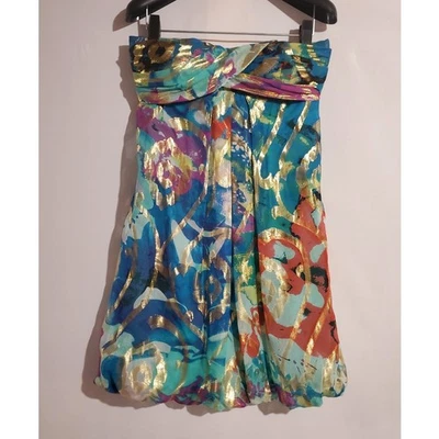 Винтажный Xscape Joanna Chen шелк металлический без бретелек Babydoll пузырь мини-платье размер 4 - Изображение 1 из 4