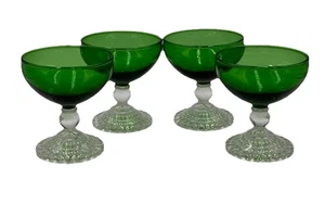 Vintage 4er Set Anchor Hocking FOREST GREEN BUBBLE Fuß Champagner Sherbet Glas - Bild 1 von 13
