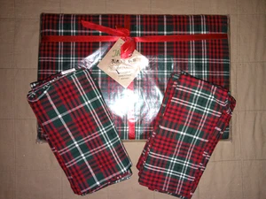 NEW Thistle Brand Tablecloth & 12 Napkins Set Red, White, Green Plaid Holiday - Picture 1 of 3