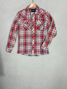 Wrangler, Men's Red + Blue Check Pearl Snap Button Long Sleeve Shirt, Size S - Picture 1 of 6