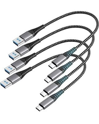 15cm Braided USB C Short USB A to Type C Data Cable PD 60W Fast Charger Cord - Image 1 of 4